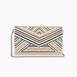 America & Beyond The Beaded Glam Clutch In Gold Black Cream Handbags