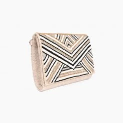 America & Beyond The Beaded Glam Clutch In Gold Black Cream Handbags