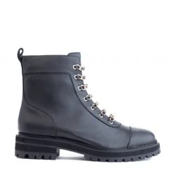 Cecelia The Chain Lace Combat Boot In Black Shoes