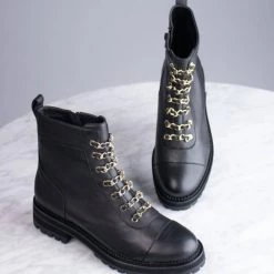 Cecelia The Chain Lace Combat Boot In Black Shoes