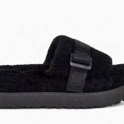 Fluffita - The Fluffy Ugg Platform Slide Slipper In Black