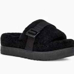 Fluffita - The Fluffy Ugg Platform Slide Slipper In Black