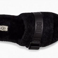 Fluffita - The Fluffy Ugg Platform Slide Slipper In Black
