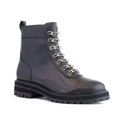 Cecelia The Chain Lace Combat Boot In Black Shoes