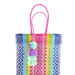 SQUEEZE DE CITRON The Medium Tote With Hand Woven Pom In Rainbow Multi