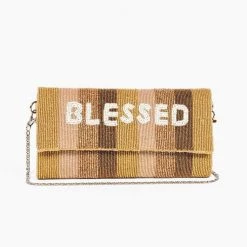 America & Beyond The Beaded Blessed Clutch In Gold Stripe Handbags
