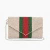 America & Beyond The Striped Beaded Clutch In Champagne