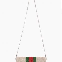 America & Beyond The Striped Beaded Clutch In Champagne