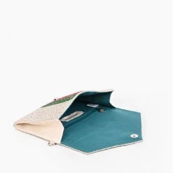 America & Beyond The Striped Beaded Clutch In Champagne