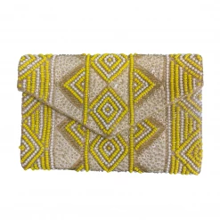 America & Beyond The Beaded Envelope Sunshine Clutch In Natural Yellow Handbags