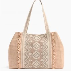 America & Beyond The Embellished Aztec Tote In Rose Gold Natural Handbags