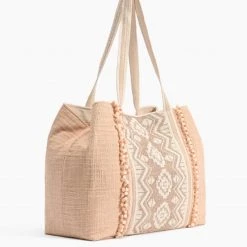America & Beyond The Embellished Aztec Tote In Rose Gold Natural Handbags