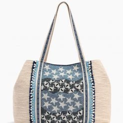 America & Beyond The Beaded Evil Eye Star Tote In Ivory Blue