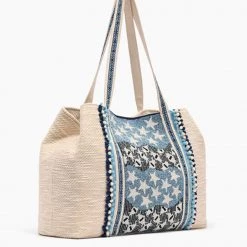 America & Beyond The Beaded Evil Eye Star Tote In Ivory Blue