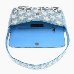 America & Beyond Handbags The Beaded Evil Eye Star Shoulder Bag In Ivory Blue