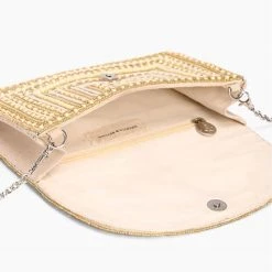 America & Beyond The Beaded Whisper Clutch In Ivory Natural