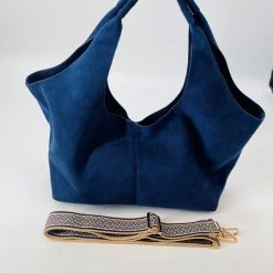 Ahdorned The Two In One Hobo In Navy With Herringbone Strap Handbags