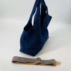 Ahdorned The Two In One Hobo In Navy With Herringbone Strap Handbags