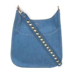 Ahdorned The Mini Messenger With Stud Strap In Light Denim Handbags
