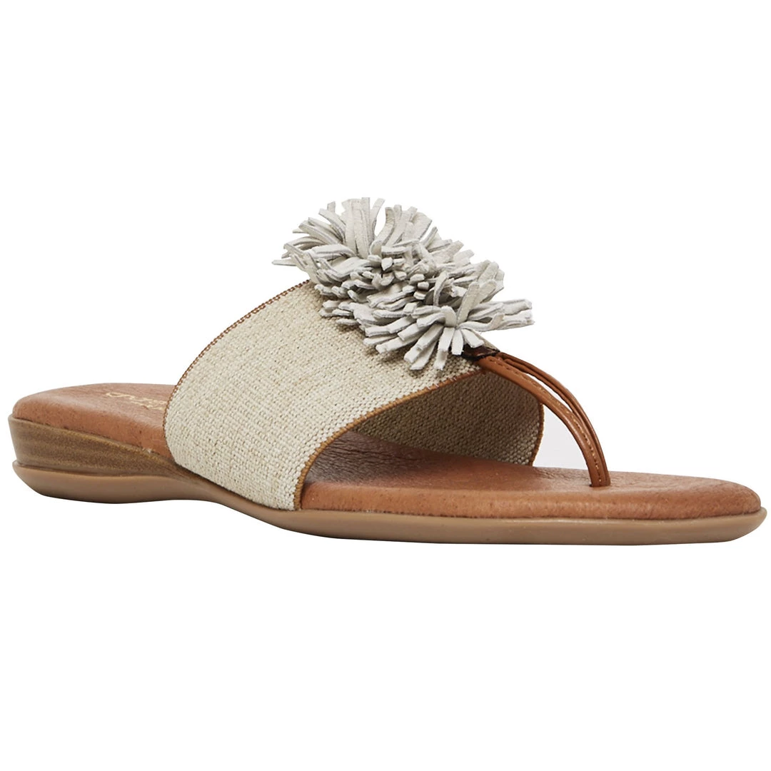 Andre Assous The Elastic Thong Sandal In Beige Linen 1 Andre Assous The Elastic Thong Sandal In Beige Linen