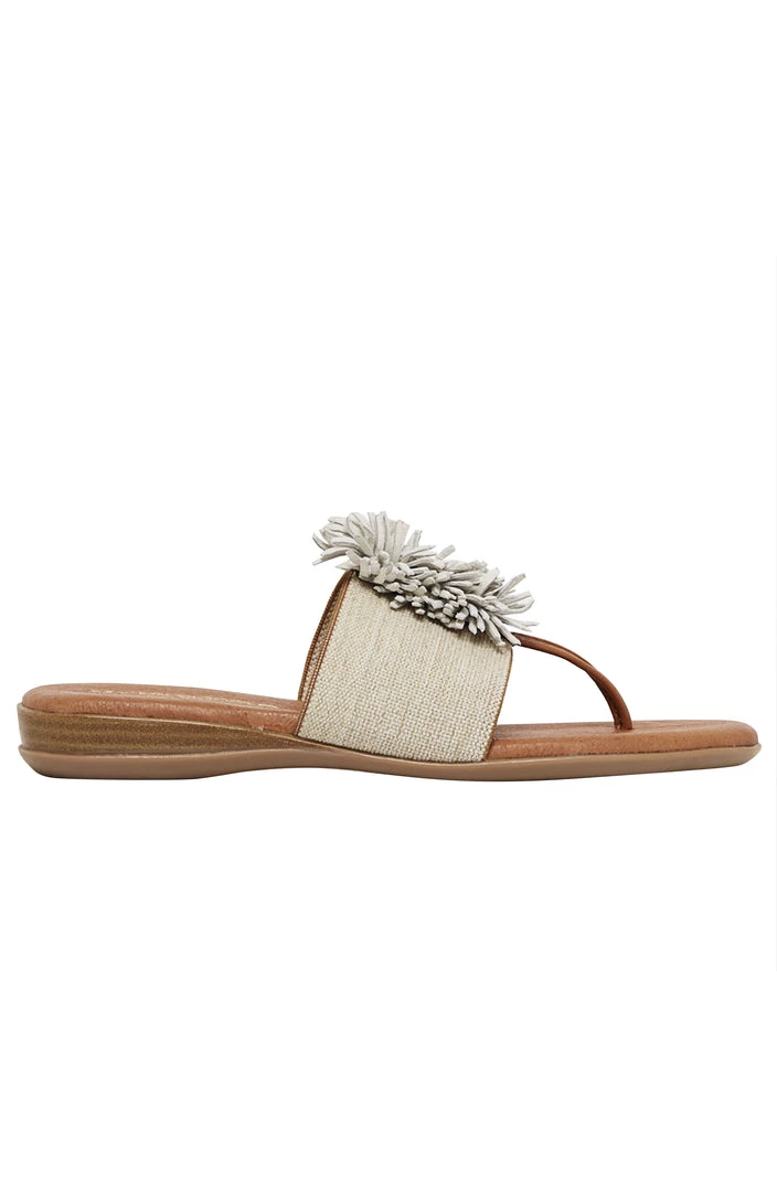 Andre Assous The Elastic Thong Sandal In Beige Linen 3 Andre Assous The Elastic Thong Sandal In Beige Linen