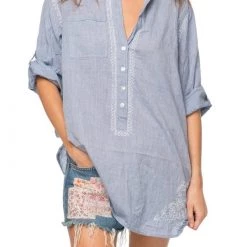 Subtle Luxury Contemporary Clothing The Boyfriend Shirt In Denim Blue