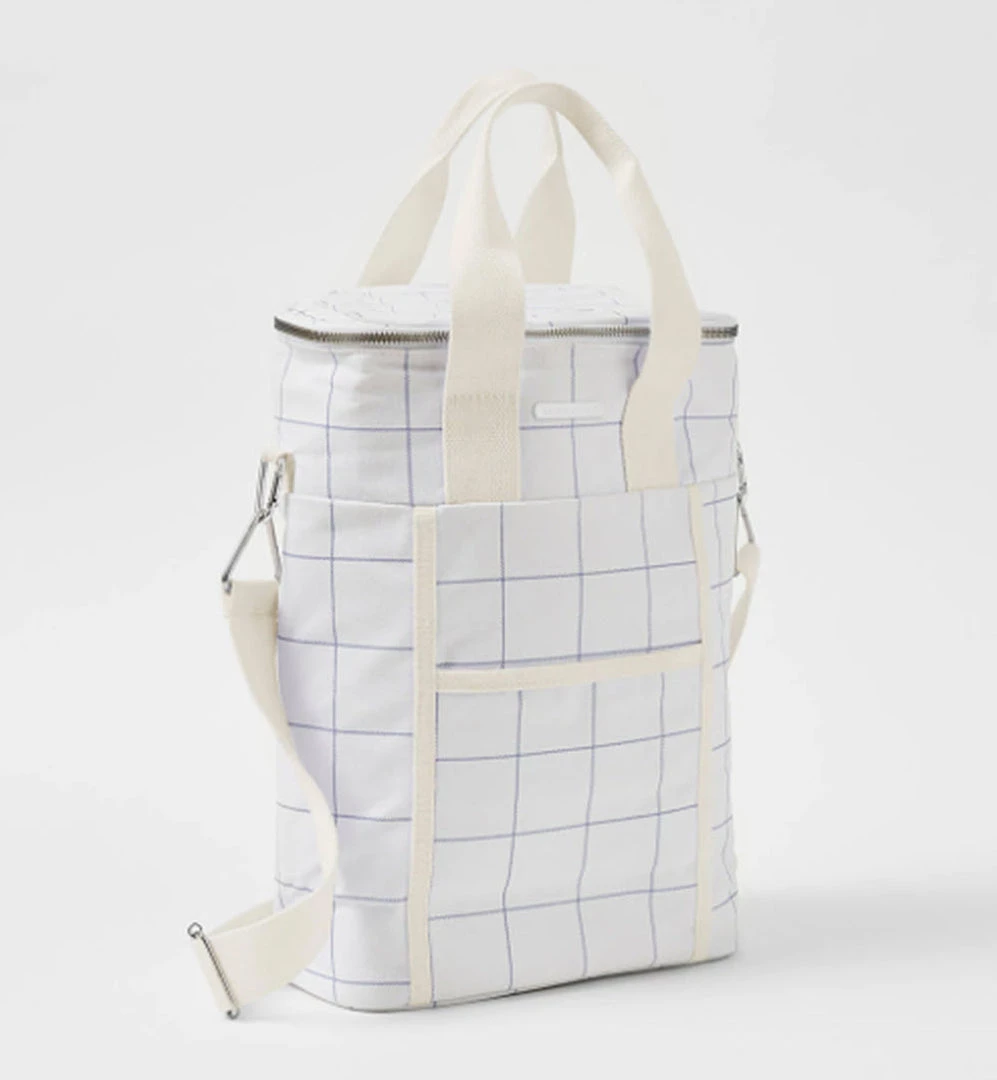 Sunny Life The Checkered Canvas Cooler In Blue White 1 Sunny Life The Checkered Canvas Cooler In Blue White