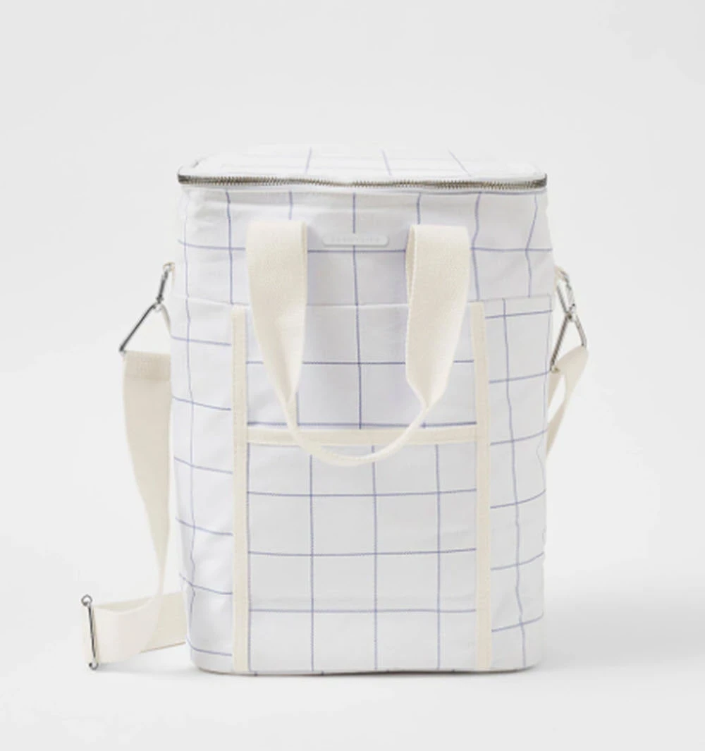 Sunny Life The Checkered Canvas Cooler In Blue White 2 Sunny Life The Checkered Canvas Cooler In Blue White