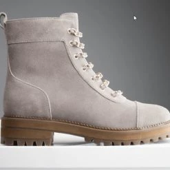 Cecelia The Chain Lace Combat Boot In Grey Shoes