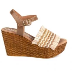 Californians Shoes The Raffia Crochet High Rattan Wedge In Brown