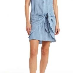 Drew Contemporary Clothing The Stripe Tie Front Dress In Indigo