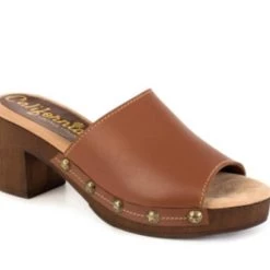 Californians Shoes The Open Toe Mid Heel Clog In Brown
