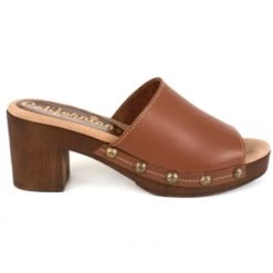 Californians Shoes The Open Toe Mid Heel Clog In Brown