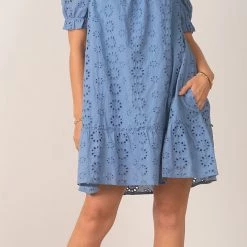 Elan The Off The Shoulder Dress In Indigo Contemporary Clothing