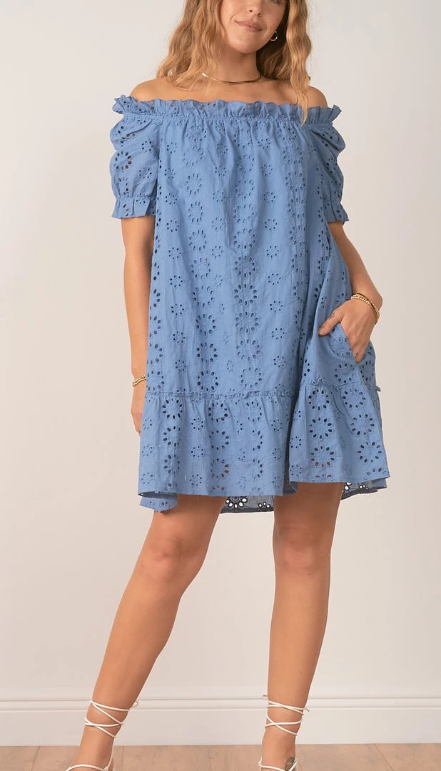 Elan The Off The Shoulder Dress In Indigo Contemporary Clothing 1 Elan The Off The Shoulder Dress In Indigo Contemporary Clothing