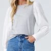 Fifteen Twenty The Mixed Media Eyelet Top In Light Heather Grey