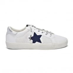 Vintage Havana Shoes The Star Perforated Lace Sneaker In White Navy