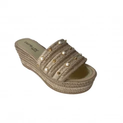 Casteller The Jute Platform Wedge With Pearl And Stone Details