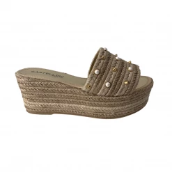 Casteller The Jute Platform Wedge With Pearl And Stone Details