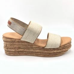 Isabella Andrea - The Elastic Band Cork Wedge Sandal In Natural Linen Shoes