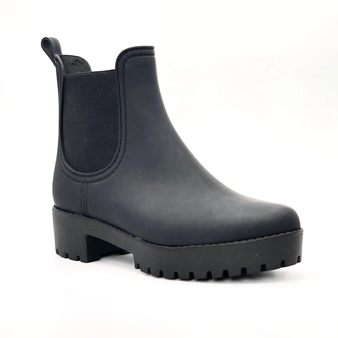 Jeffrey Campbell The Lug Bottom Double Gore Rain Bootie In Matte Black Shoes 1 Jeffrey Campbell The Lug Bottom Double Gore Rain Bootie In Matte Black Shoes
