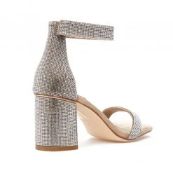 Jeffrey Campbell The Square Toe Pave Crystal Mid Heel Sandal In Nude Champagne Shoes