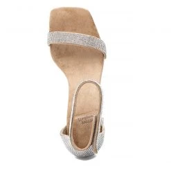 Jeffrey Campbell The Square Toe Pave Crystal Mid Heel Sandal In Nude Champagne Shoes