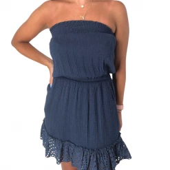 Red Haute The Strapless Gauze Mini Dress In Navy