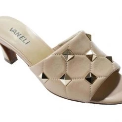 Vaneli Shoes The Mid Heel Quilted Pyramid Stud Slide In Biscuit