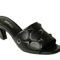 Vaneli The Mid Heel Quilted Pyramid Stud Slide In Black Shoes