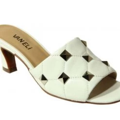 Vaneli The Mid Heel Quilted Pyramid Stud Slide In White