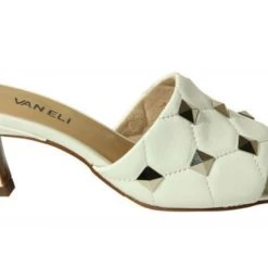 Vaneli The Mid Heel Quilted Pyramid Stud Slide In White