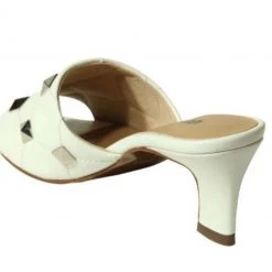 Vaneli The Mid Heel Quilted Pyramid Stud Slide In White