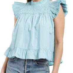 Love The Label The Pleated Sleeve Top In Baby Blue